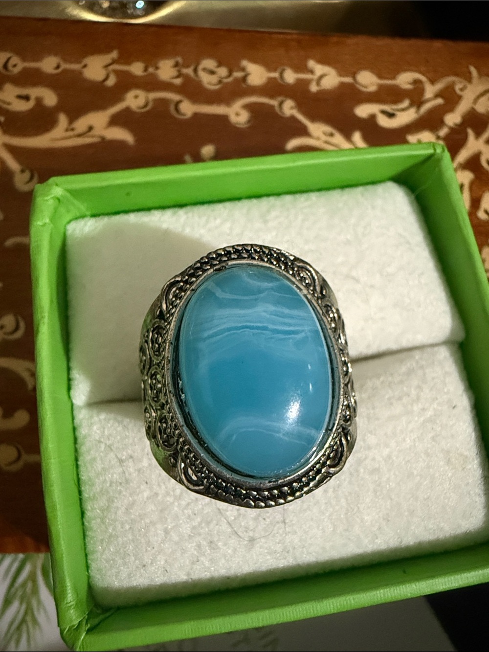 Sterling-Style Turquoise Blue Oval Statement Ring